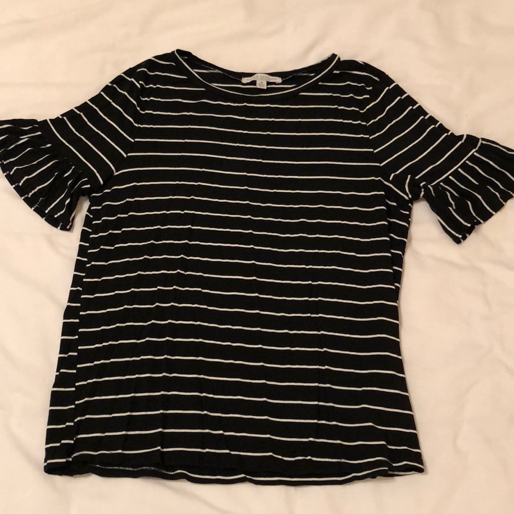 Black and White Striped Ruffle Sleeve Top
